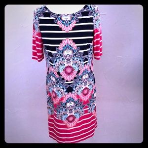 Eliza J Beautiful Hot Pink, Navy and White Dress!